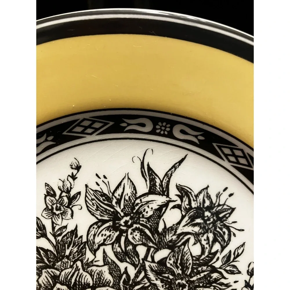 Tabletops Sheffield Yellow Black Porcelain Botanical Floral Replacement Plate